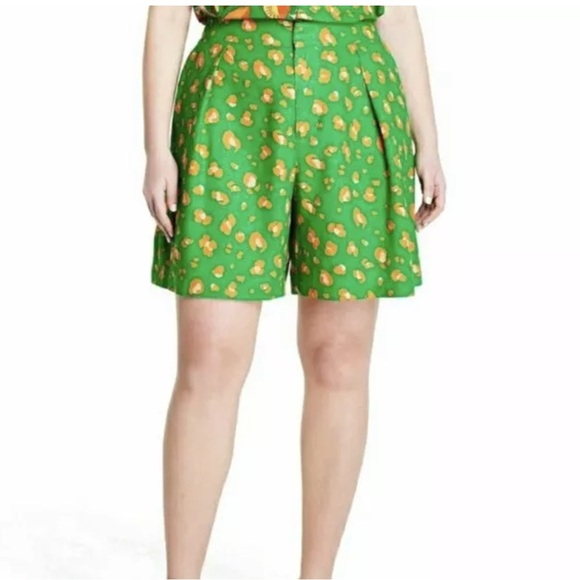 14. Tabitha Brown High Waist Green and Orange Shorts with Playful Pattern Sz XL - Picture 1 of 8
